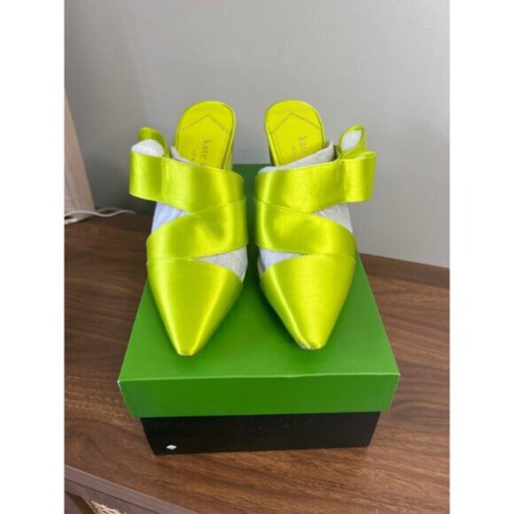 NEW Kate Spade Bianca Pump Leather Satin Pull-On Heel Bright Limeade Size: 6.5 - Picture 2 of 5